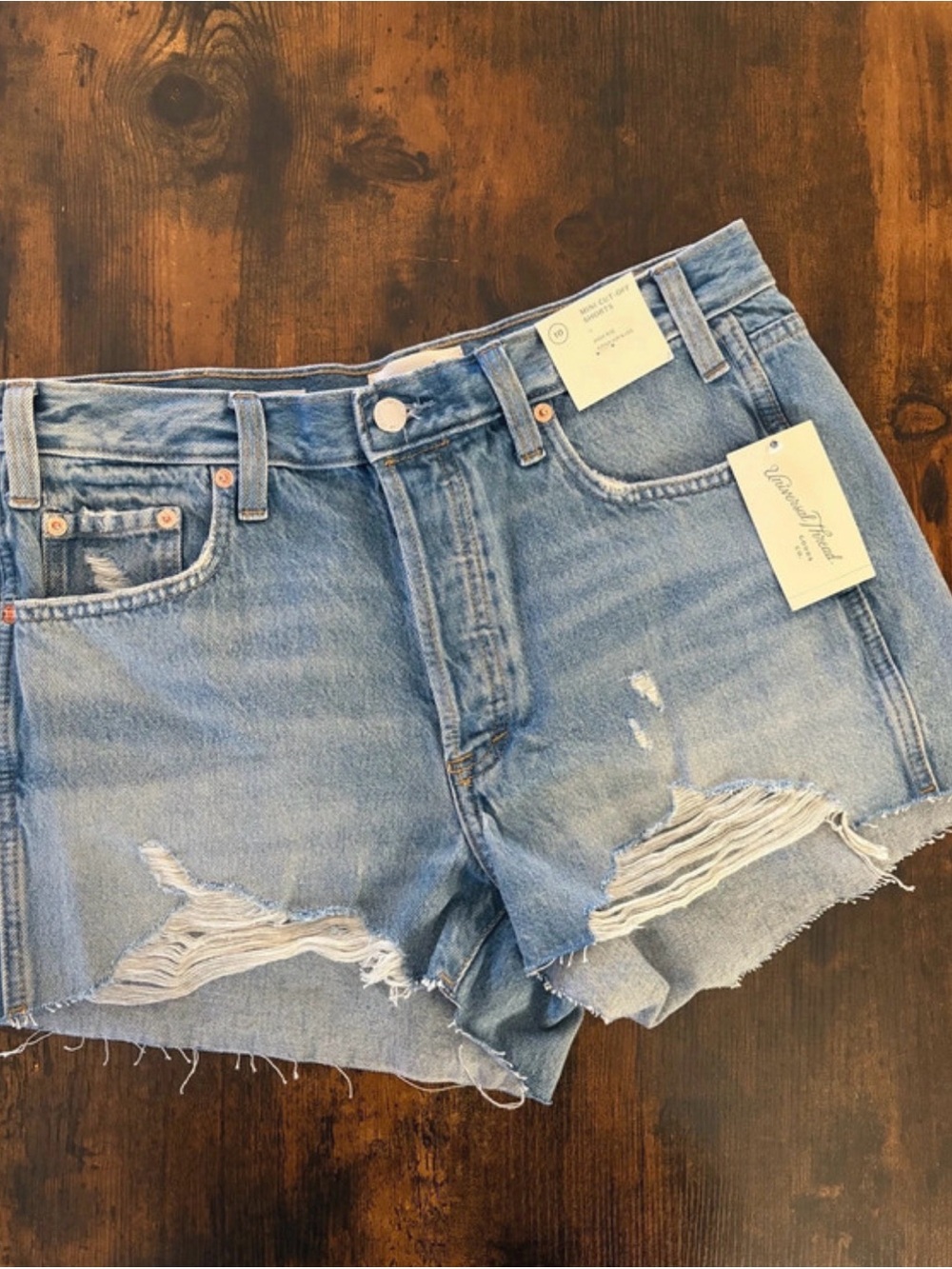 Universal Thread Light Blue Distressed High Waist Denim Shorts